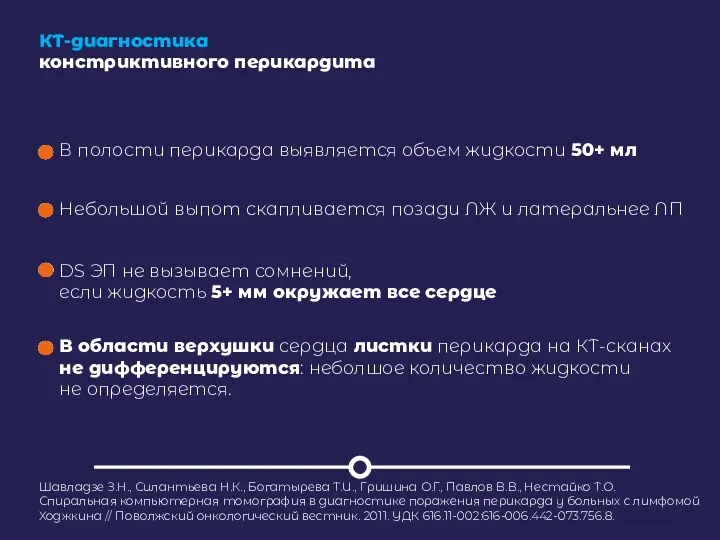 КТ-диагностика констриктивного перикардита Шавладзе З.Н., Силантьева Н.К., Богатырева Т.И., Гришина