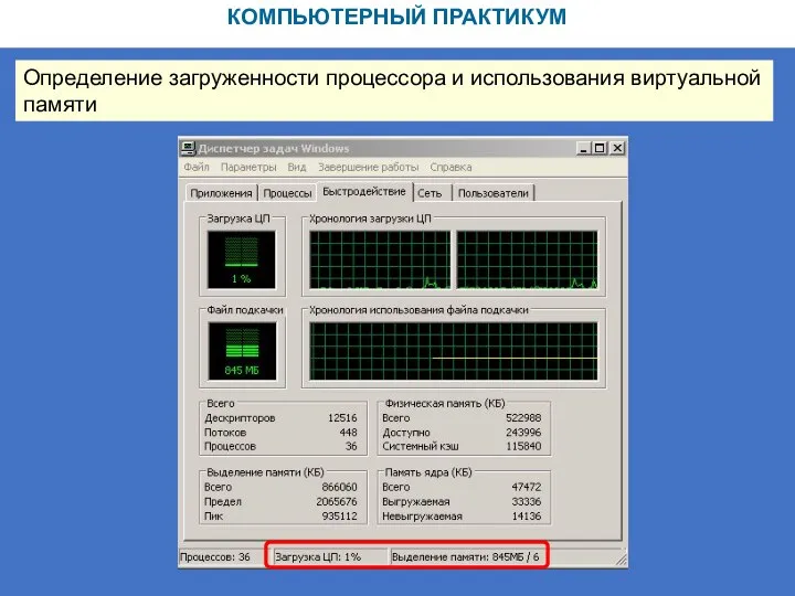 КОМПЬЮТЕРНЫЙ ПРАКТИКУМ Определение загруженности процессора и использования виртуальной памяти