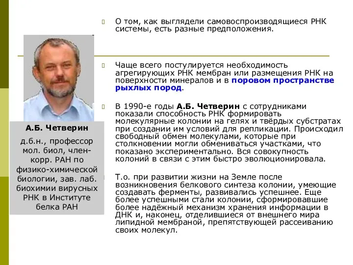 О том, как выглядели самовоспроизводящиеся РНК системы, есть разные предположения.