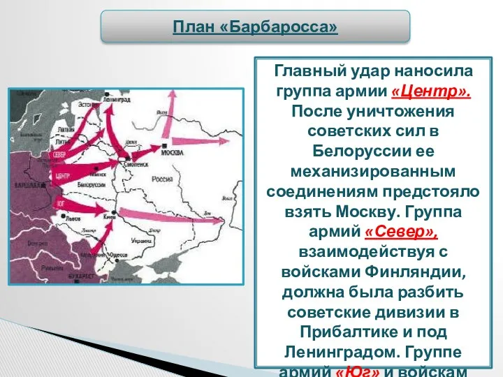 Главный удар наносила группа армии «Центр». После уничтожения советских сил