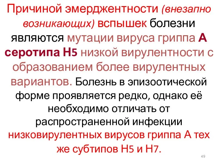 Причиной эмерджентности (внезапно возникающих) вспышек болезни являются мутации вируса гриппа