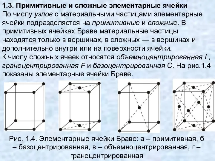 1.3. Примитивные и сложные элементарные ячейки По числу узлов с