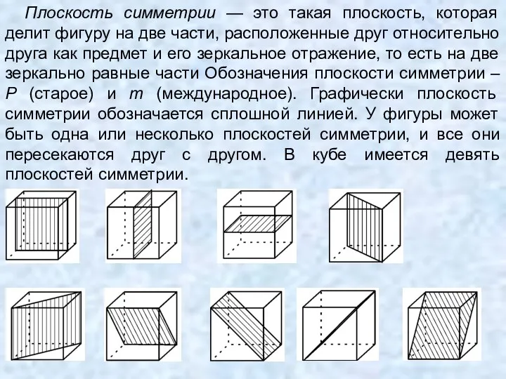 Плоскость симметрии — это такая плоскость, которая делит фигуру на