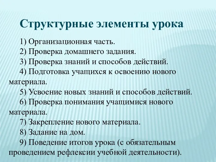 Структурные элементы урока 1) Организационная часть. 2) Проверка домашнего задания.