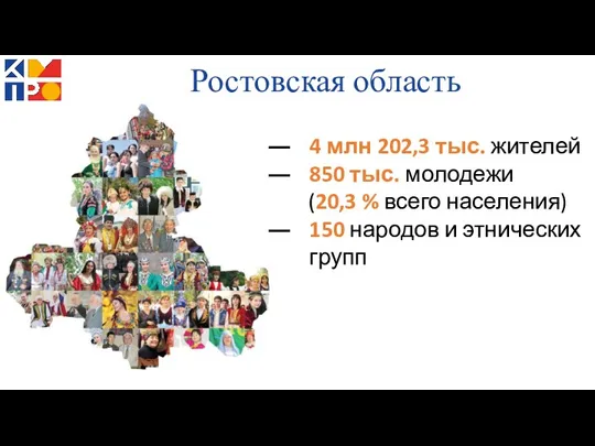 Ростовская область 4 млн 202,3 тыс. жителей 850 тыс. молодежи