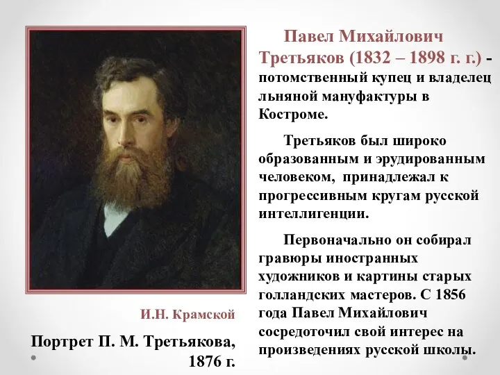 И.Н. Крамской Портрет П. М. Третьякова, 1876 г. Павел Михайлович