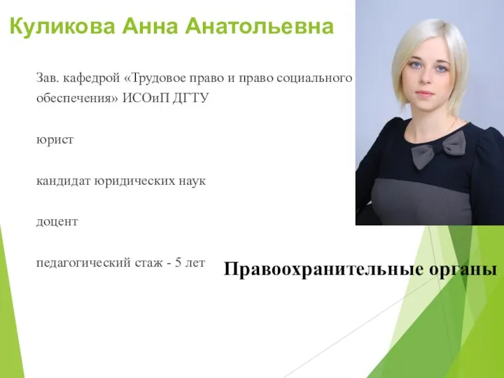 Куликова Анна Анатольевна Правоохранительные органы Зав. кафедрой «Трудовое право и