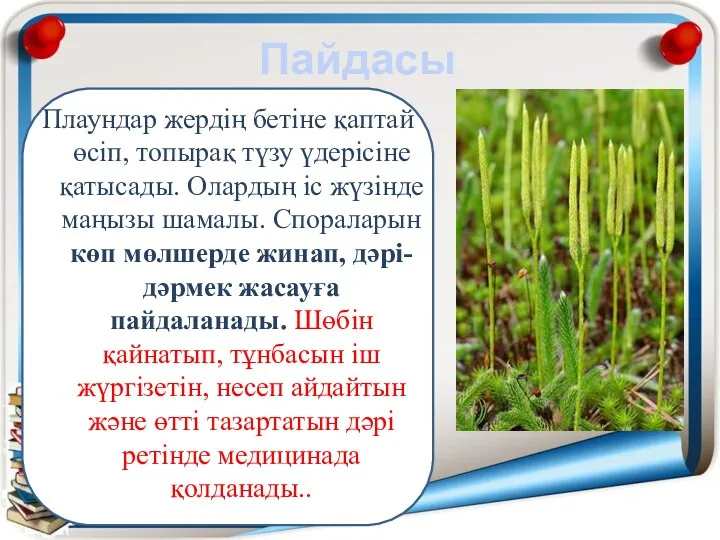 Пайдасы Плаундар жердің бетіне қаптай өсіп, топырақ түзу үдерісіне қатысады.