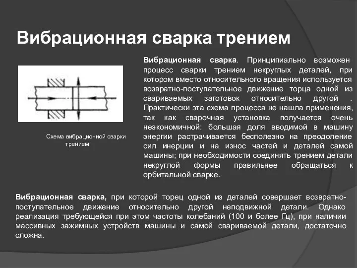 Вибрационная сварка трением Вибрационная сварка. Принципиально возможен процесс сварки трением