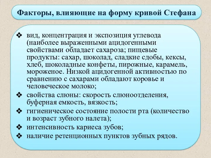 Факторы, влияющие на форму кривой Стефана вид, концентрация и экспозиция