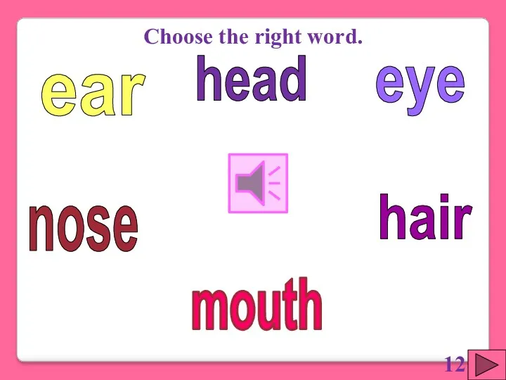 eye hair ear nose mouth Choose the right word. head 12