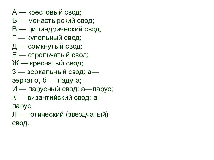 А — крестовый свод; Б — монастырский свод; В —