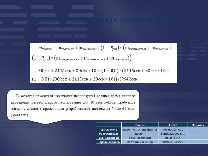 Расчёт временных показателей