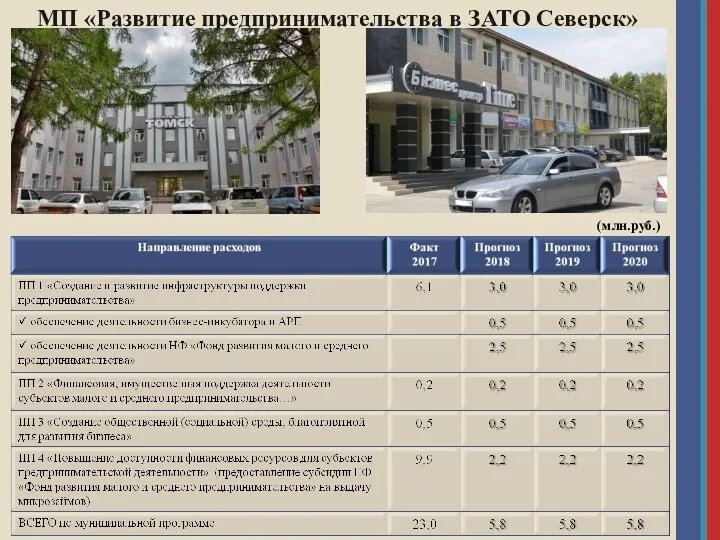 МП «Развитие предпринимательства в ЗАТО Северск» (млн.руб.)