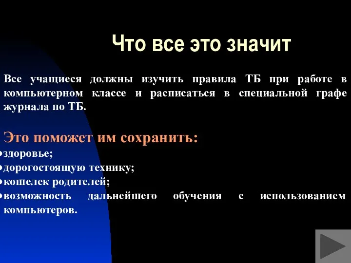 Что все это значит Все учащиеся должны изучить правила ТБ