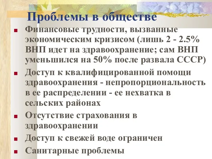 Проблемы в обществе Финансовые трудности, вызванные экономическим кризисом (лишь 2