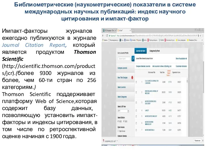 Импакт-факторы журналов ежегодно публикуются в журнале Journal Citation Report, который