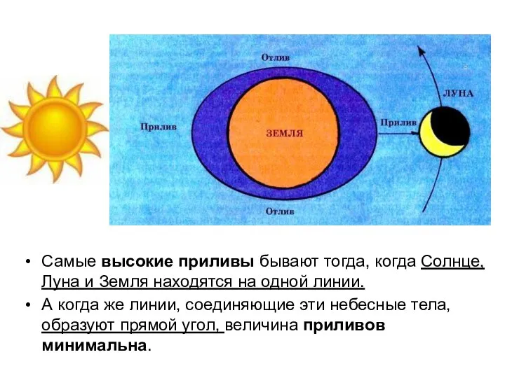 Самые высокие приливы бывают тогда, когда Солнце, Луна и Земля