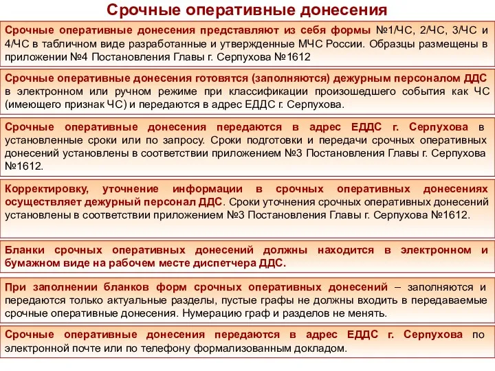 Срочные оперативные донесения Срочные оперативные донесения представляют из себя формы