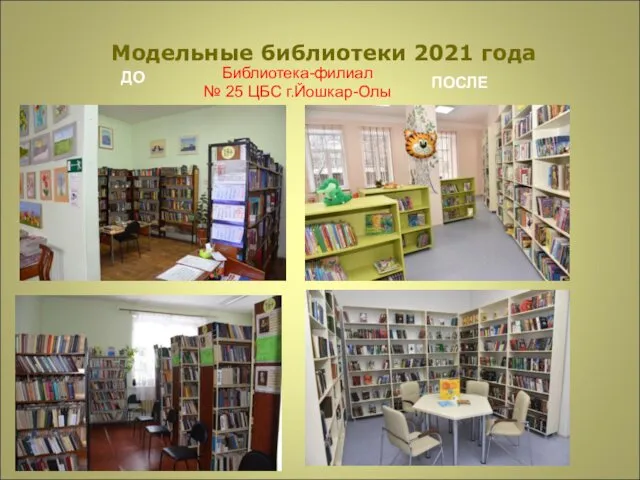Модельные библиотеки 2021 года Библиотека-филиал № 25 ЦБС г.Йошкар-Олы ДО ПОСЛЕ