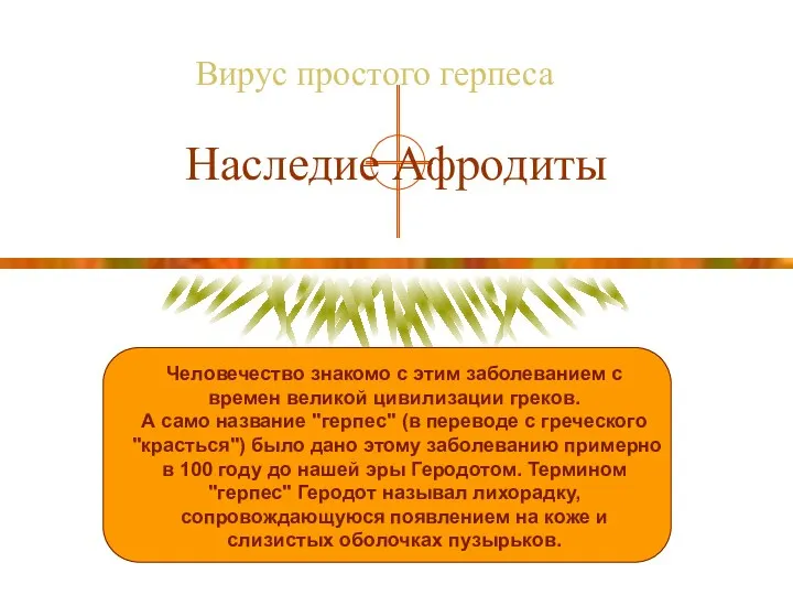 Наследие Афродиты Вирус простого герпеса Человечество знакомо с этим заболеванием