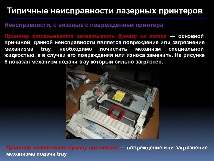 Типичные неисправности лазерных принтеров Неисправности, с вязаные с повреждением принтера