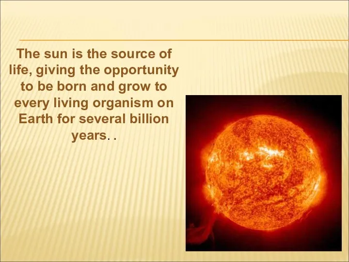 The sun is the source of life, giving the opportunity