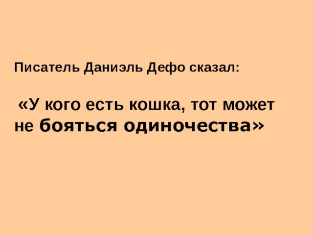 Писатель Даниэль Дефо сказал: «У кого есть кошка, тот может не бояться одиночества»