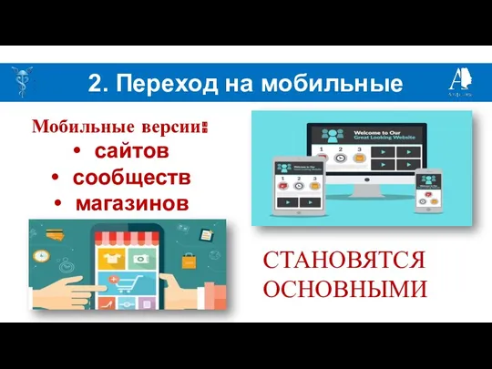 2. Переход на мобильные Мобильные версии: сайтов сообществ магазинов СТАНОВЯТСЯ ОСНОВНЫМИ