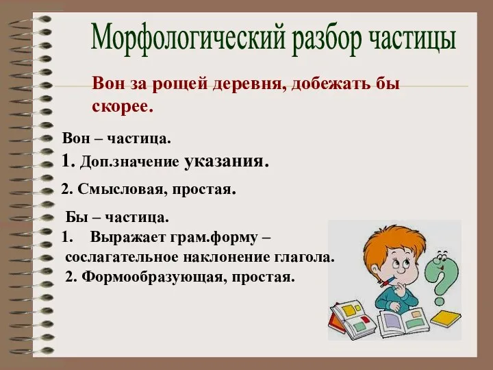 Вон за рощей деревня, добежать бы скорее. Морфологический разбор частицы