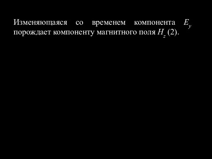 Изменяющаяся со временем компонента Ey порождает компоненту магнитного поля Hz (2).