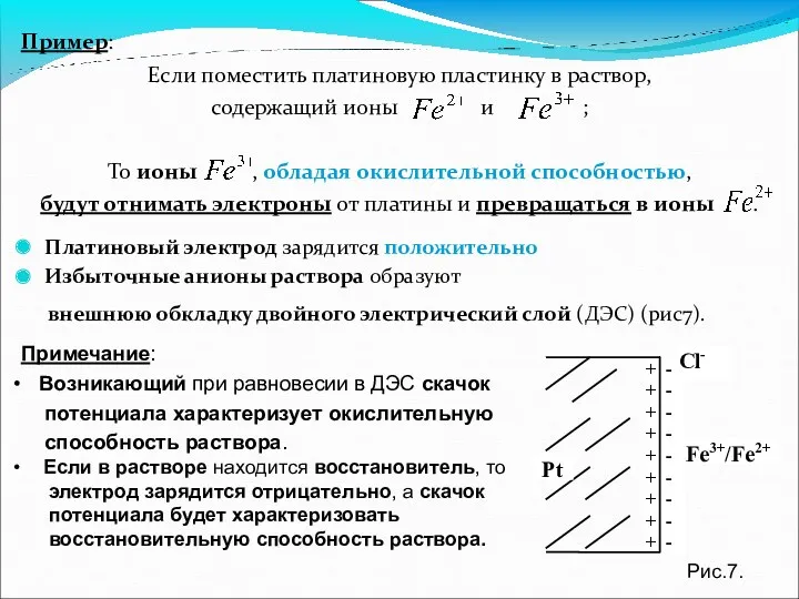 Пример: Если поместить платиновую пластинку в раствор, содержащий ионы и