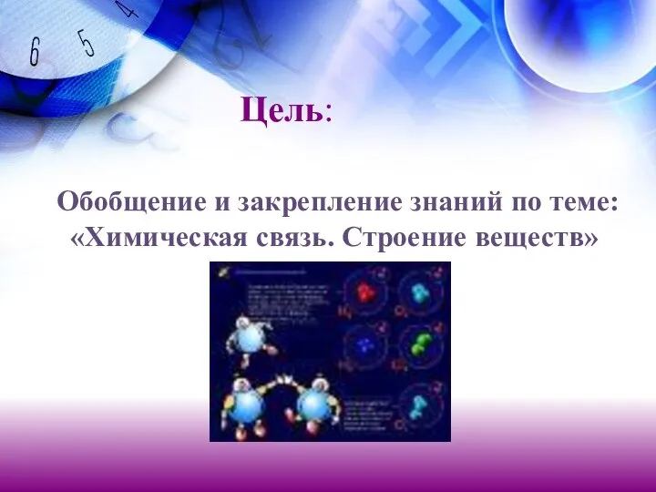 Обобщение и закрепление знаний по теме: «Химическая связь. Строение веществ» Цель: