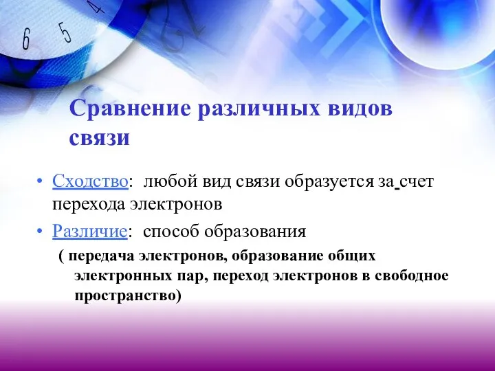 Сравнение различных видов связи Сходство: любой вид связи образуется за