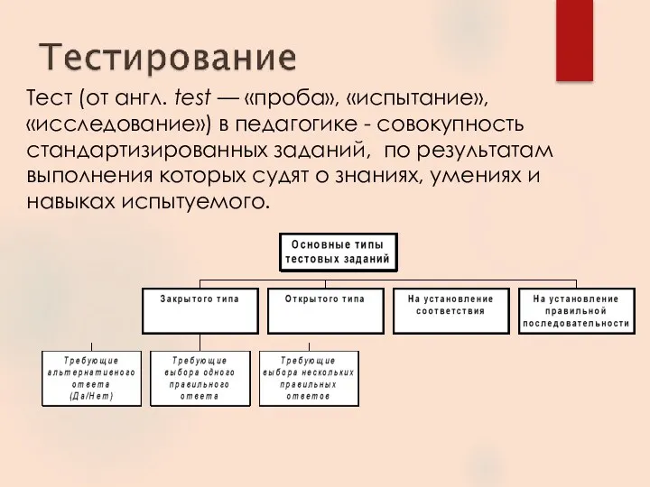 Тест (от англ. test — «проба», «испытание», «исследование») в педагогике