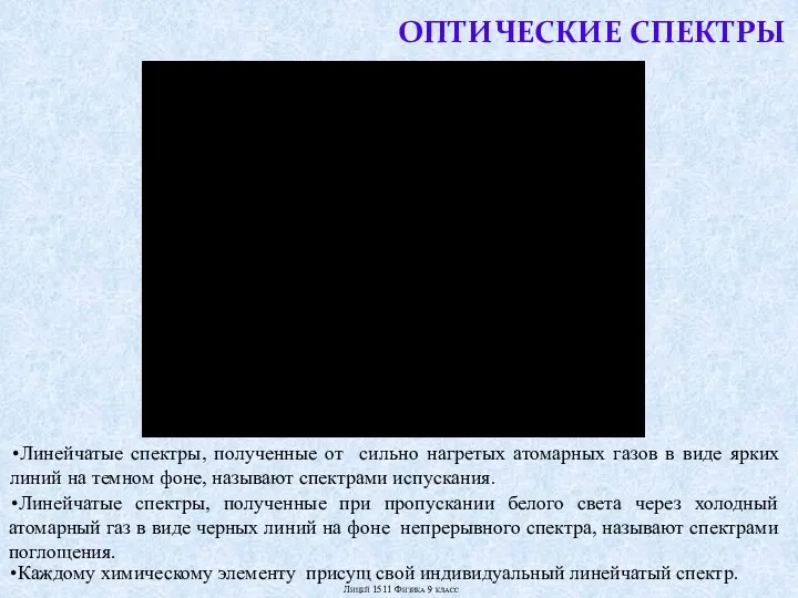 ОПТИЧЕСКИЕ СПЕКТРЫ Линейчатые спектры, полученные от сильно нагретых атомарных газов в виде ярких