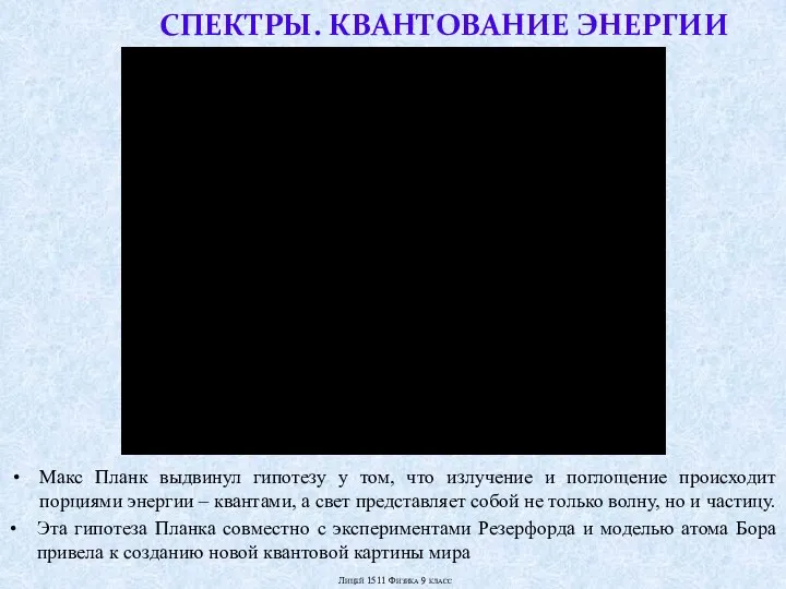 СПЕКТРЫ. КВАНТОВАНИЕ ЭНЕРГИИ Макс Планк выдвинул гипотезу у том, что излучение и поглощение