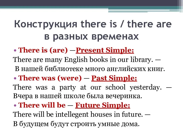 Конструкция there is / there are в разных временах There