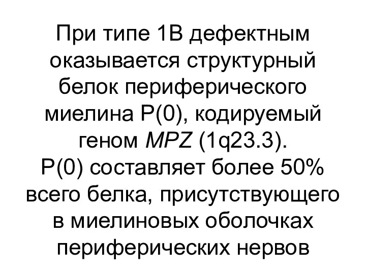 При типе 1B дефектным оказывается структурный белок периферического миелина P(0),