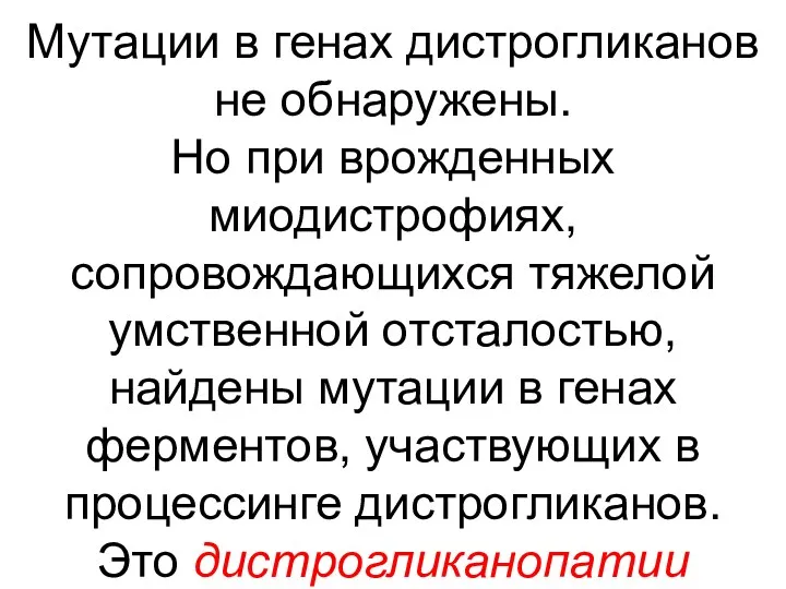 Мутации в генах дистрогликанов не обнаружены. Но при врожденных миодистрофиях,