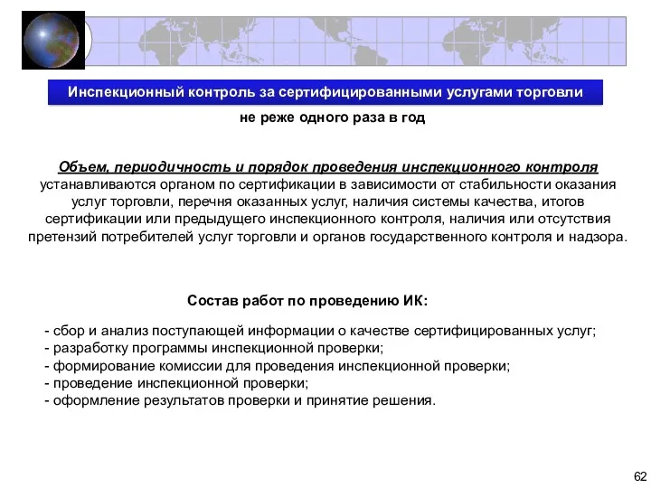 Инспекционный контроль за сертифицированными услугами торговли не реже одного раза