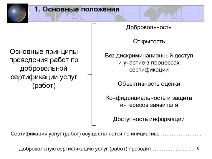 Основные принципы проведения работ по добровольной сертификации услуг (работ) Добровольность