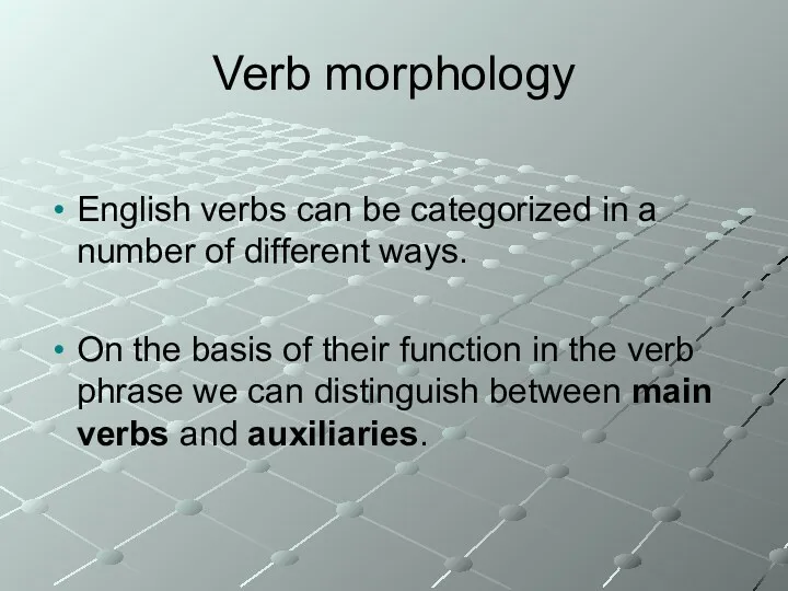 Verb morphology English verbs can be categorized in a number