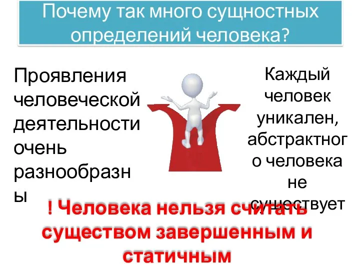 Почему так много сущностных определений человека? Проявления человеческой деятельности очень