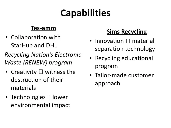 Capabilities Tes-amm Collaboration with StarHub and DHL Recycling Nation’s Electronic Waste (RENEW) program