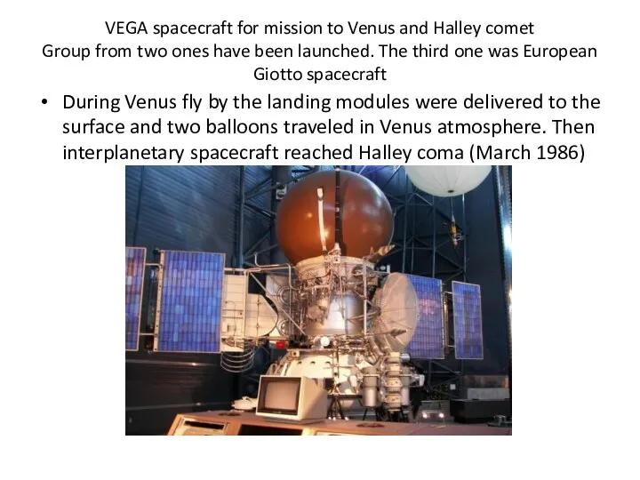 VEGA spacecraft for mission to Venus and Halley comet Group