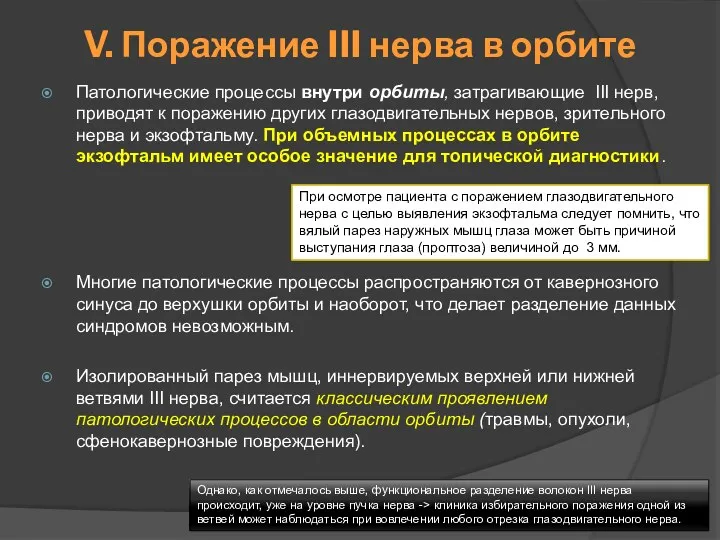 Патологические процессы внутри орбиты, затрагивающие III нерв, приводят к поражению