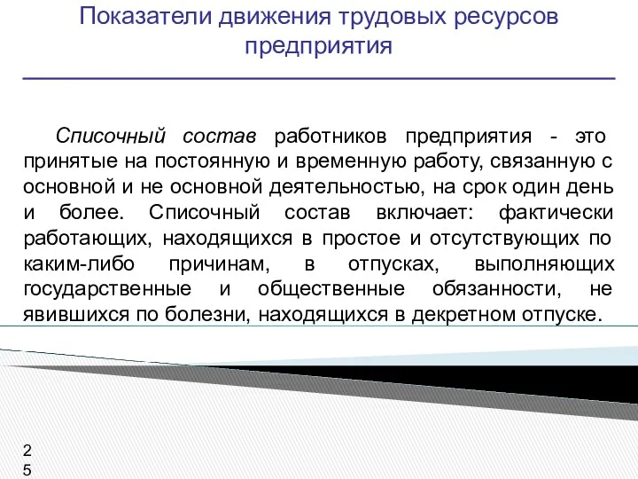 Показатели движения трудовых ресурсов предприятия Списочный состав работников предприятия -