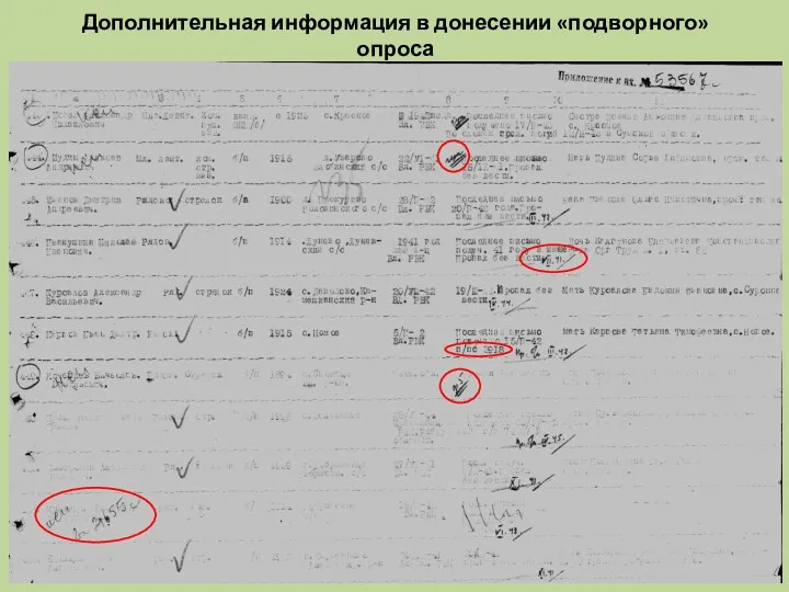 Дополнительная информация в донесении «подворного» опроса