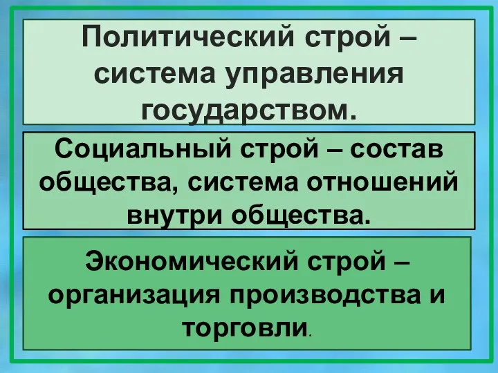 Политический строй – система управления государством. Социальный строй – состав